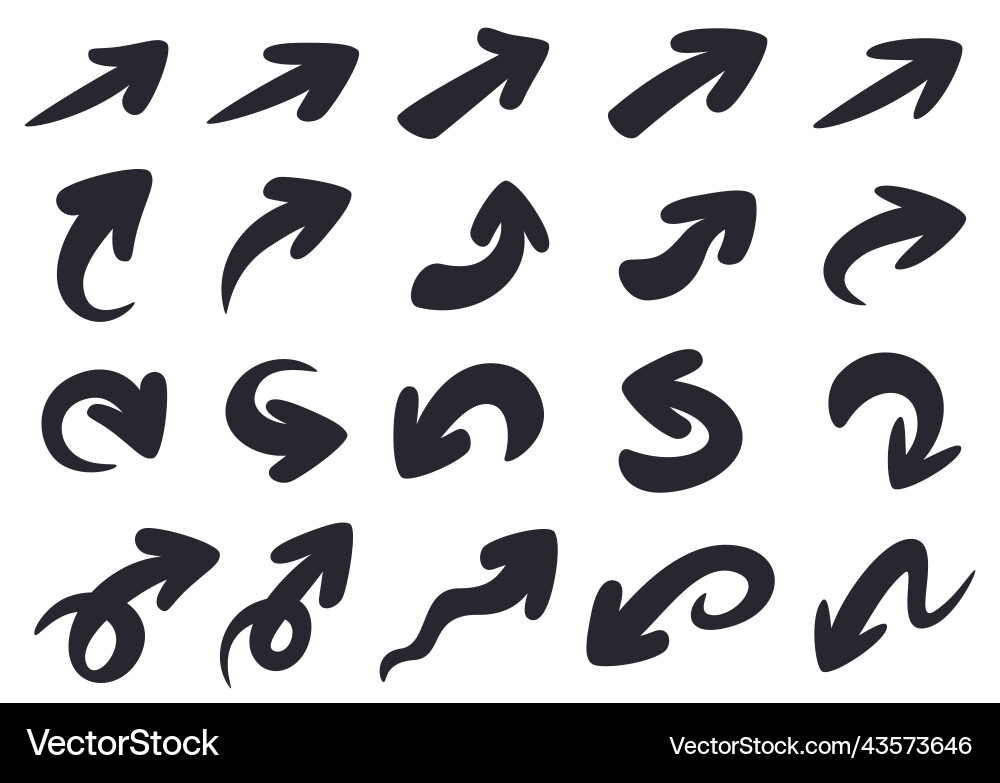 Set of handwritten pointer arrows collection Vector Image