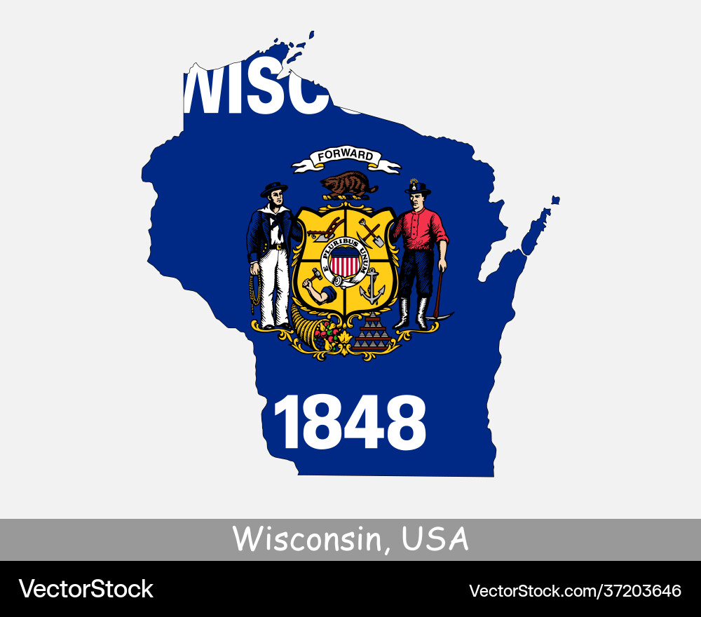 Wisconsin State Flag Map Vector Image