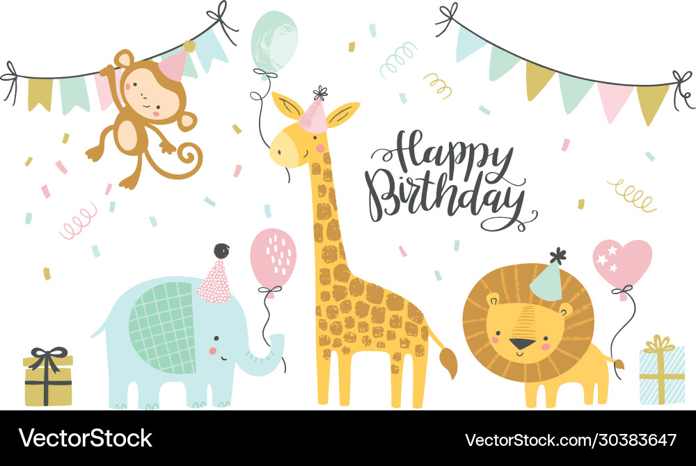 Birthday set cute cartoon vector image