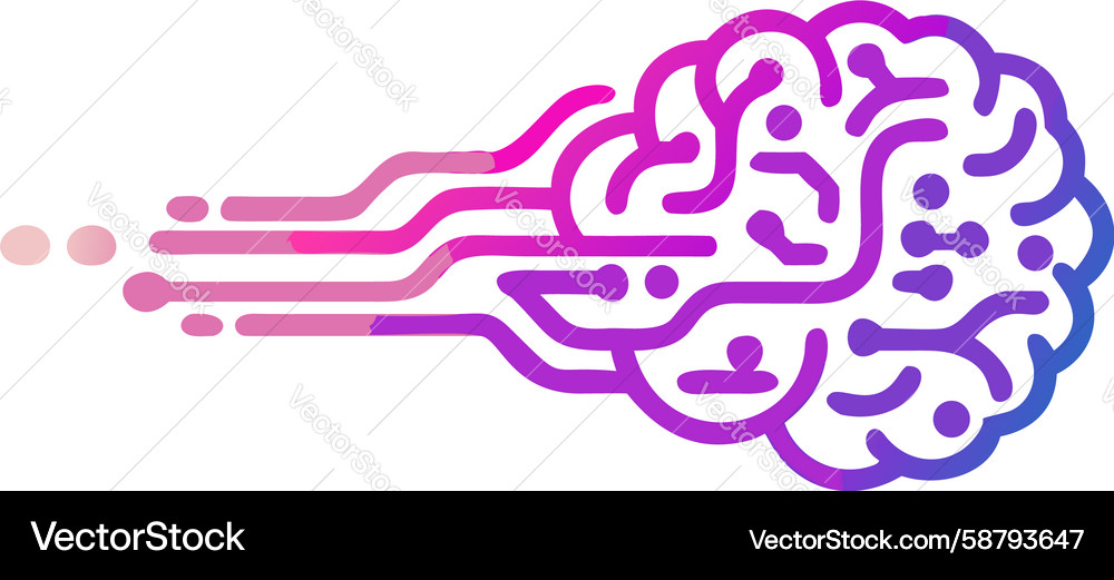 Digital Brain with Neural Pathways Vector Image