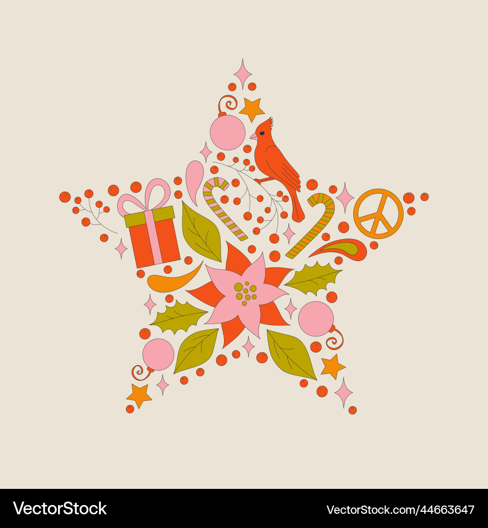 Retro frame with 70s style christmas elements Vector Image