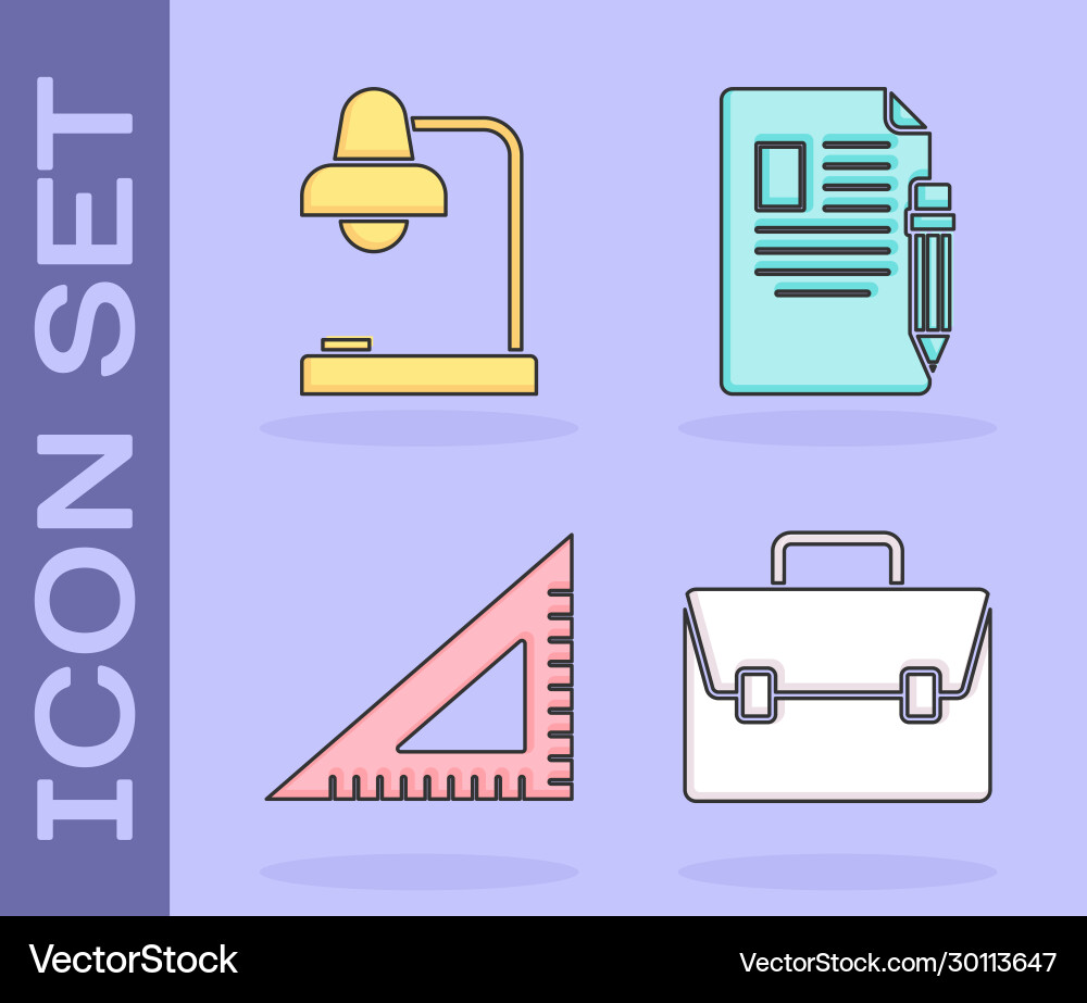 Set briefcase table lamp triangular ruler Set briefcase table lamp triangular ruler vector image