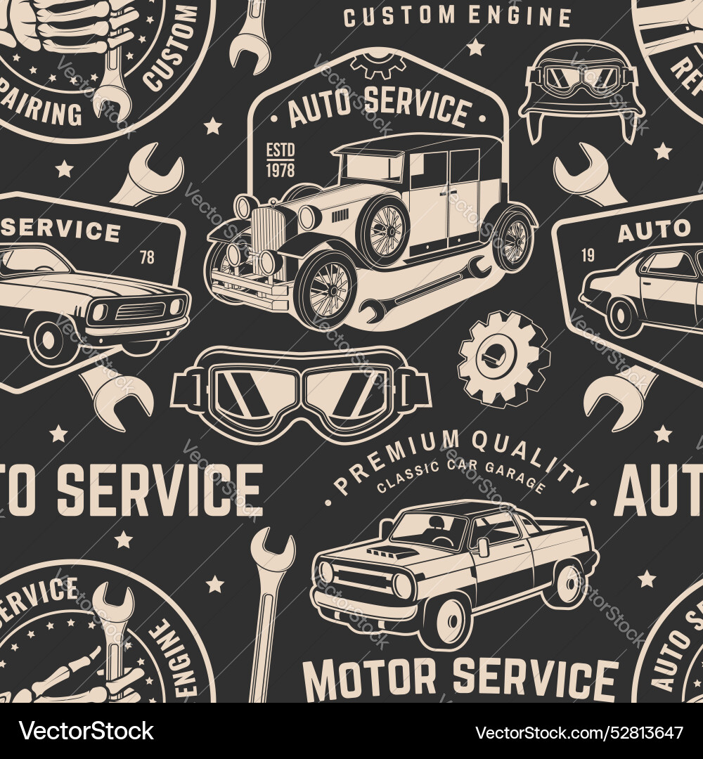 Set of auto service seamless pattern or background vector image