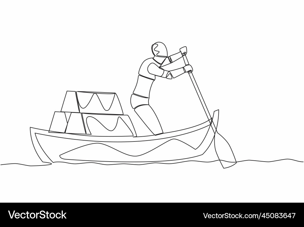 Single continuous line drawing robot sailing away Single continuous line drawing robot sailing away vector image