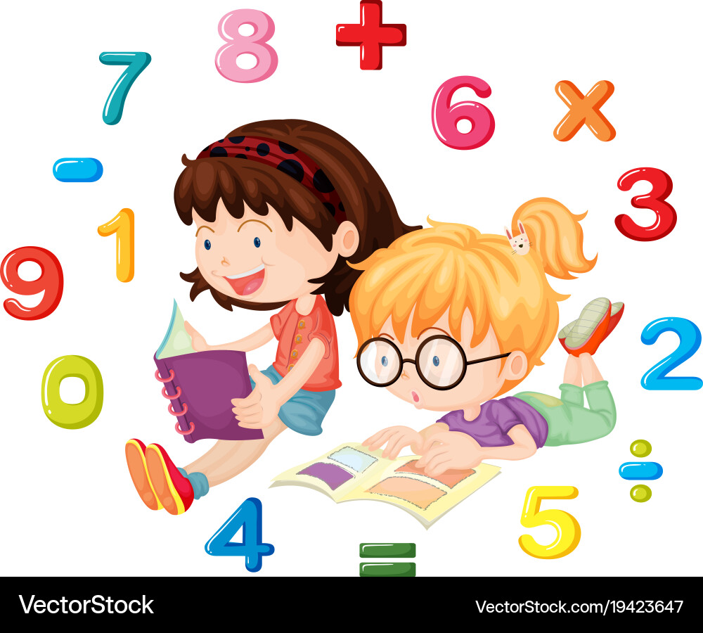 Two girls reading math book Royalty Free Vector Image