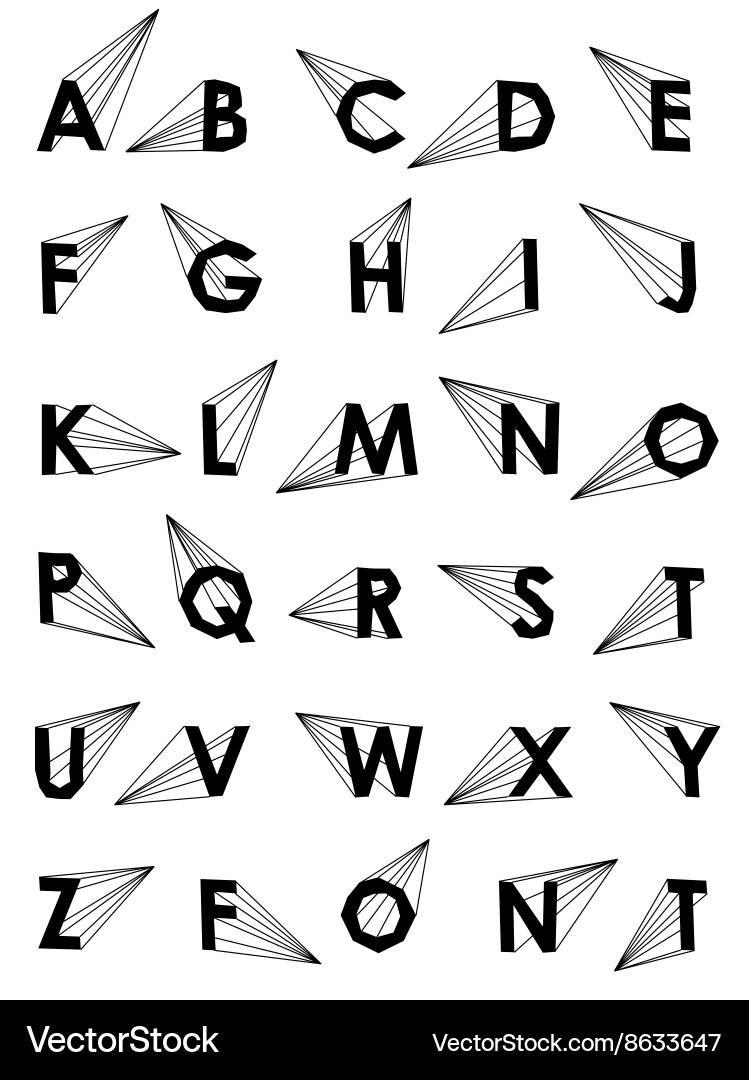 Wire low poly alphabet font with shadow vector image