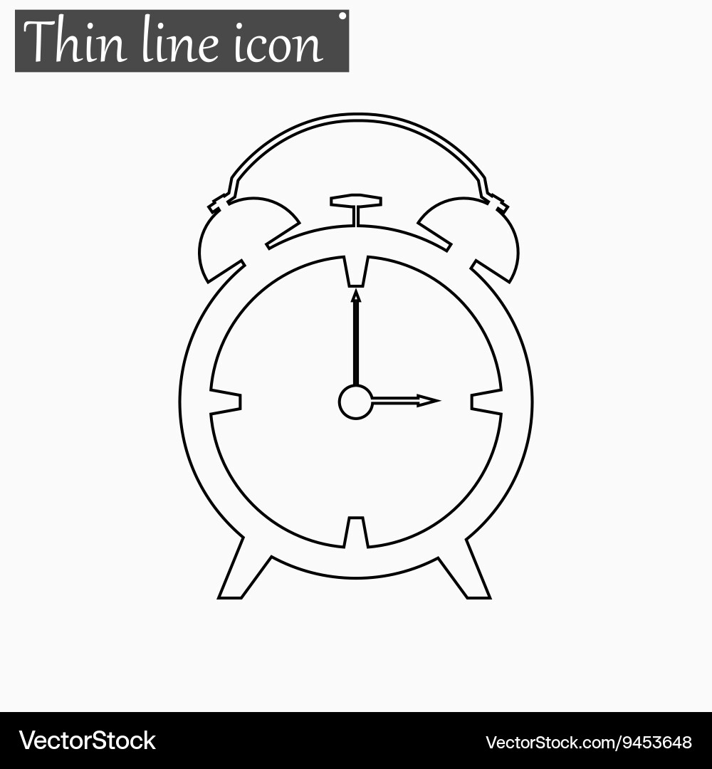 Alarm clock icon style thin line vector image