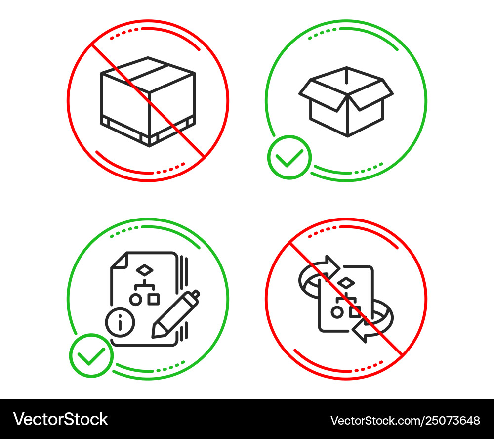 Algorithm delivery box and opened icons set Algorithm delivery box and opened icons set vector image
