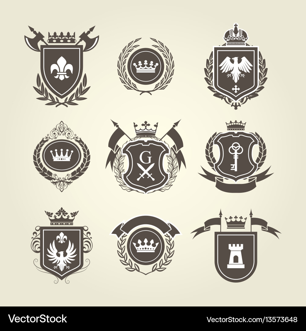 Coat of arms and knight blazons - heraldic shields Coat of arms and knight blazons - heraldic shields vector image