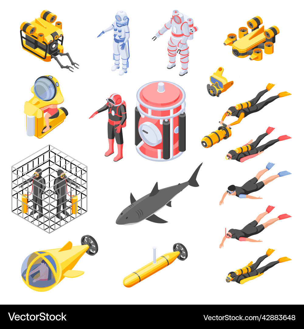 Diving isometric set Royalty Free Vector Image