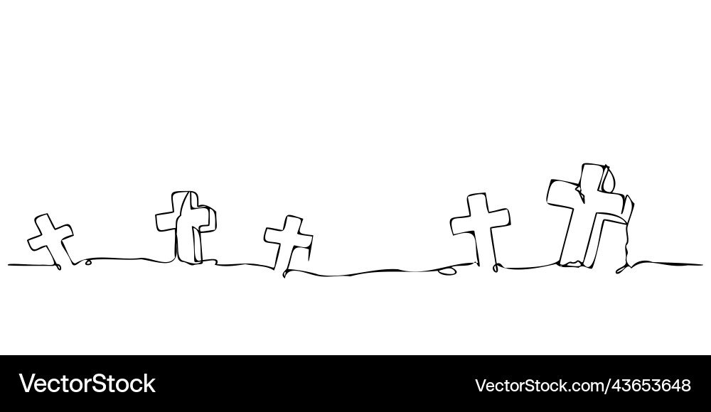 Graveyard in continuous line drawing style pattern vector image