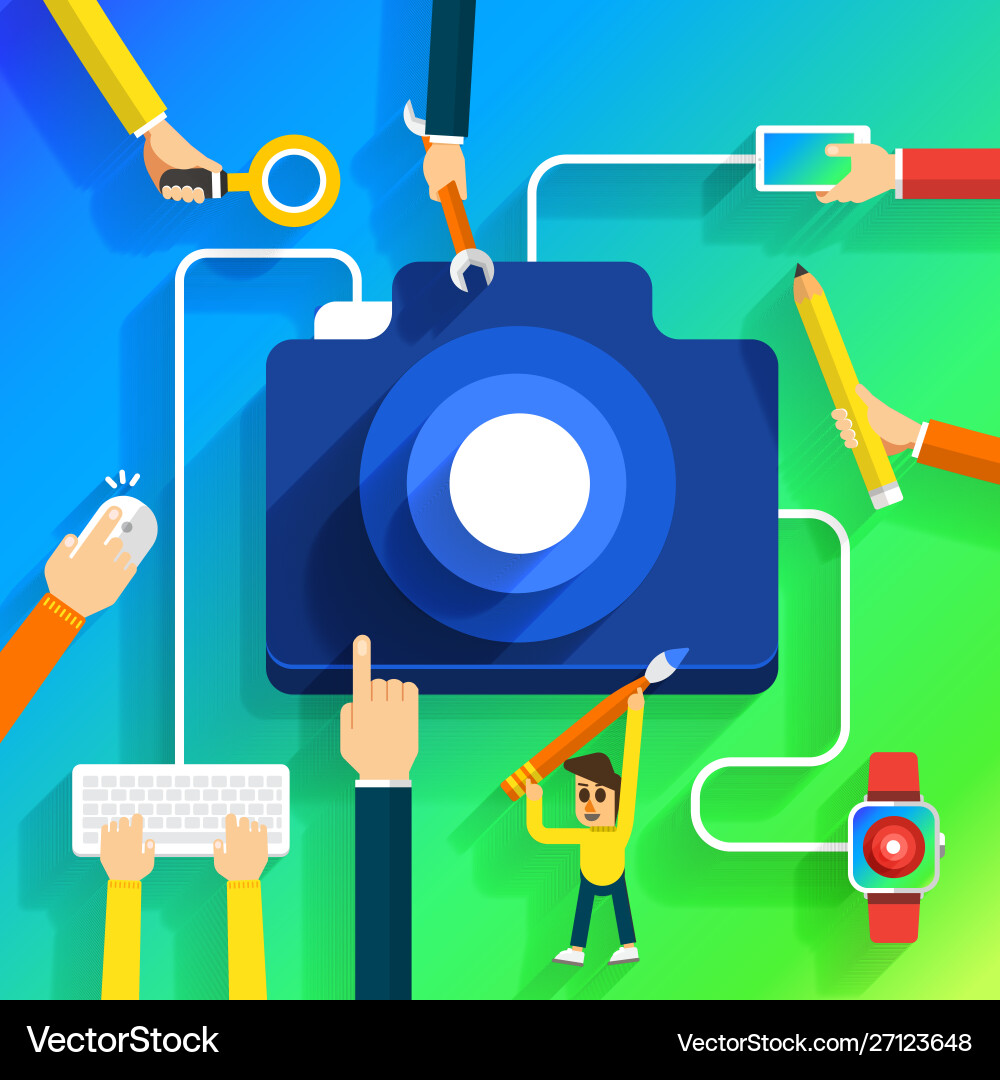 Hand create camera Hand create camera vector image