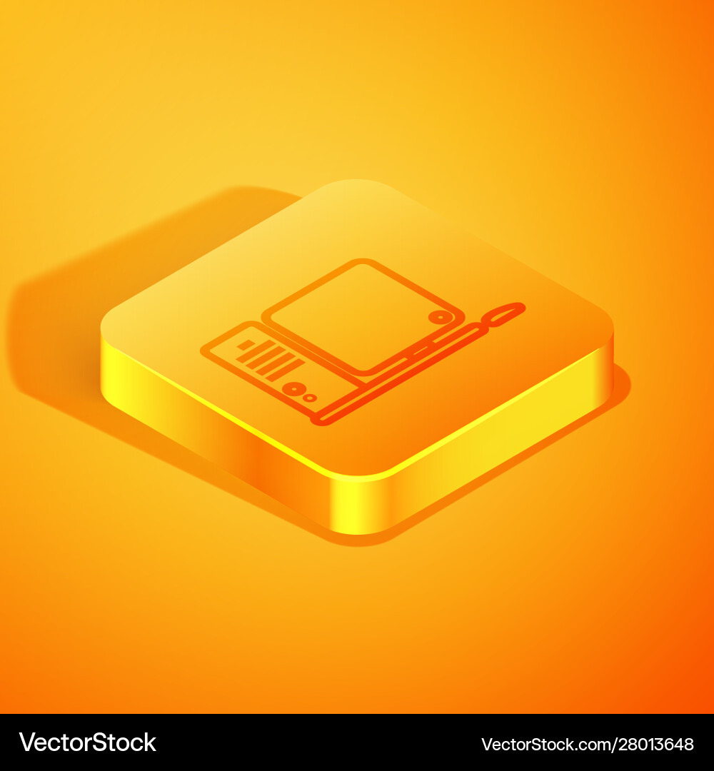 Isometric line computer monitor with keyboard Vector Image