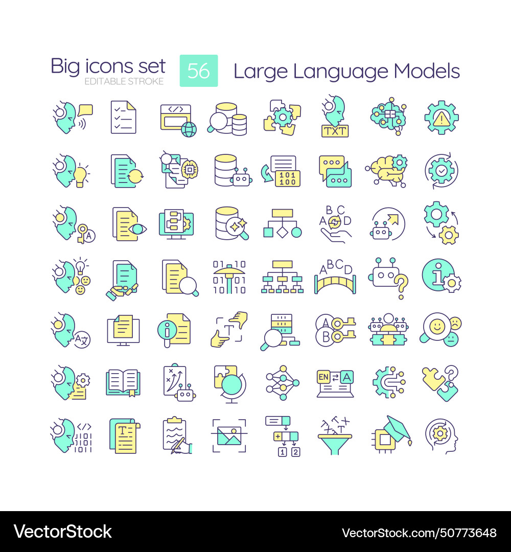 Large language models rgb color icons set Vector Image