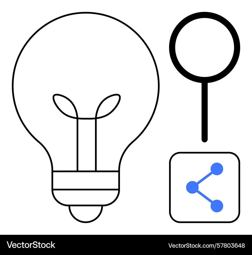Lightbulb magnifier and network connection icon Lightbulb magnifier and network connection icon Vector Image