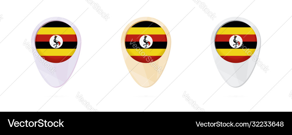 Map markers with flag uganda 3 color versions Vector Image