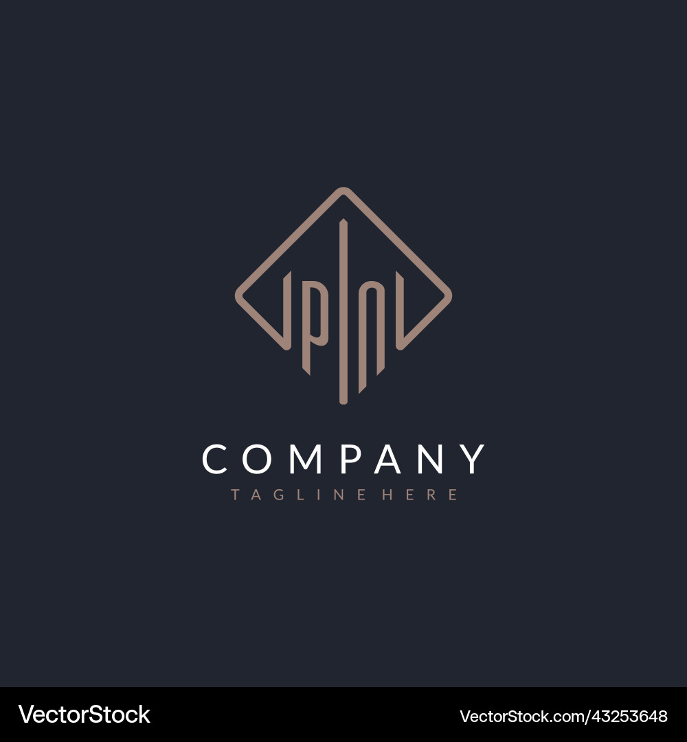 Pn initial logo with curved rectangle style design vector image