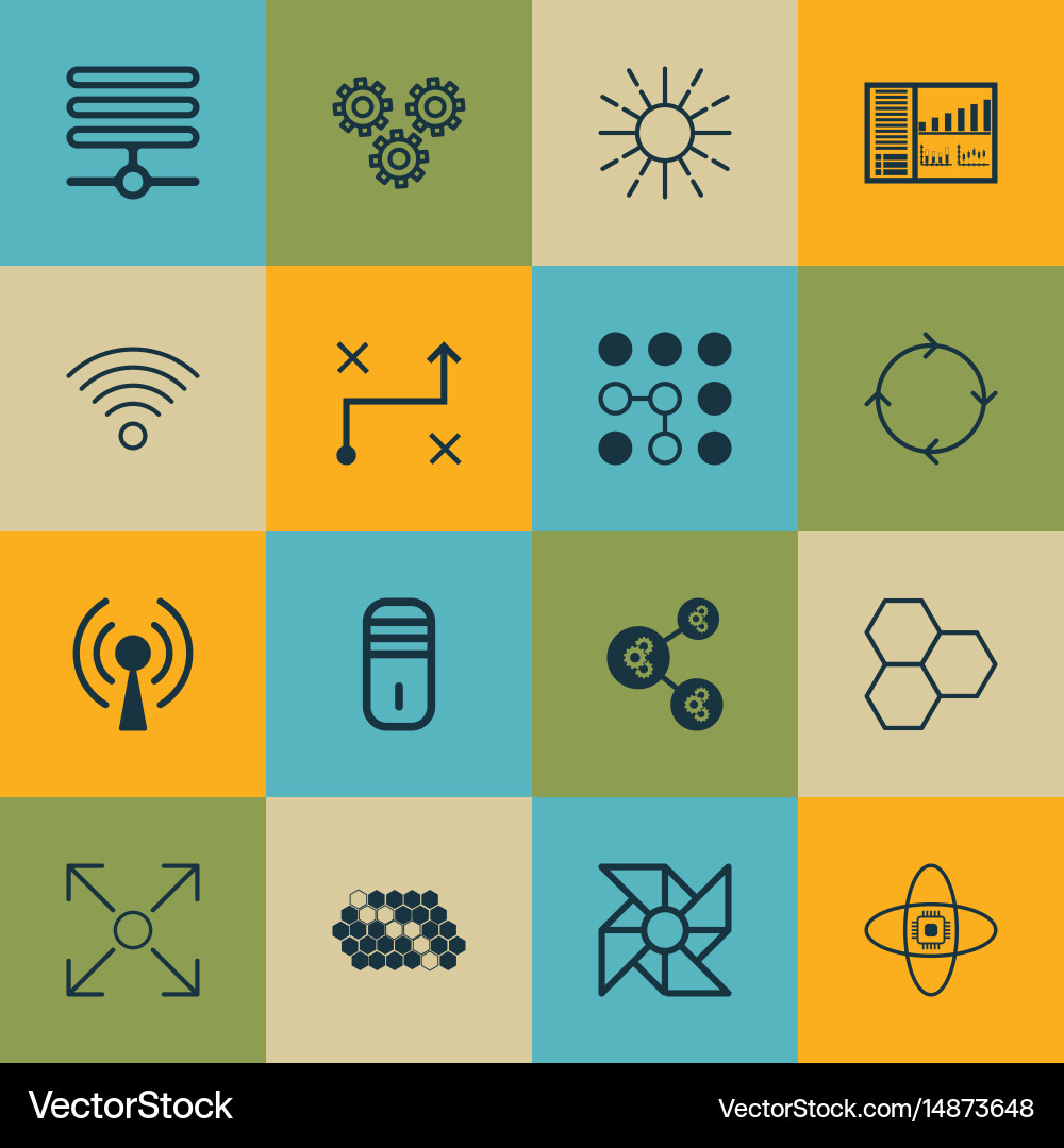 Set of 16 artificial intelligence icons includes vector image