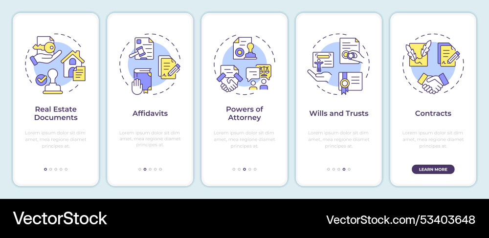 Types of notarization documents onboarding mobile Types of notarization documents onboarding mobile vector image