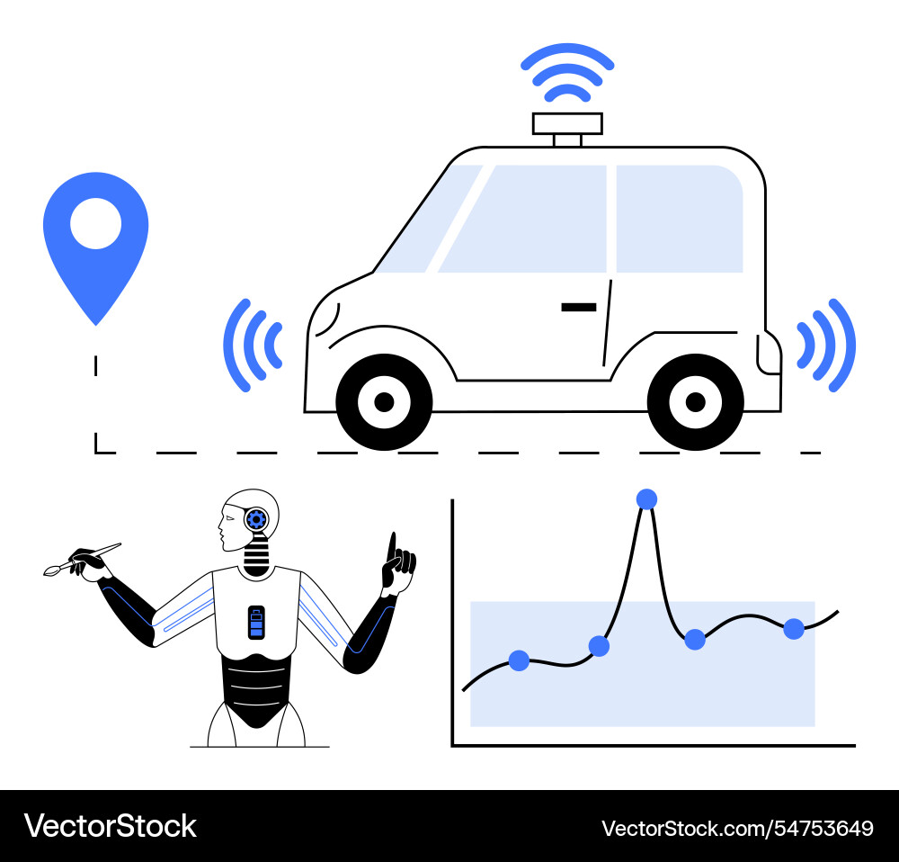 Autonomous vehicle technology with ai and data Autonomous vehicle technology with ai and data Vector Image
