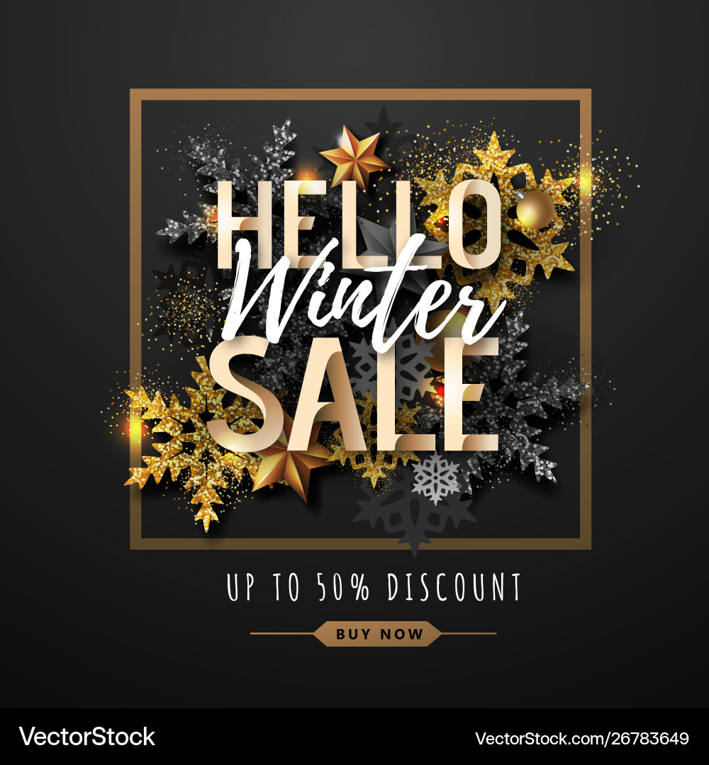 Christmas poster with golden snowflakes Christmas poster with golden snowflakes vector image