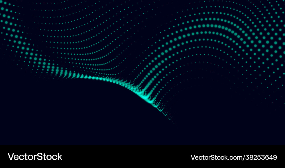 Digital particle waves abstract green background vector image