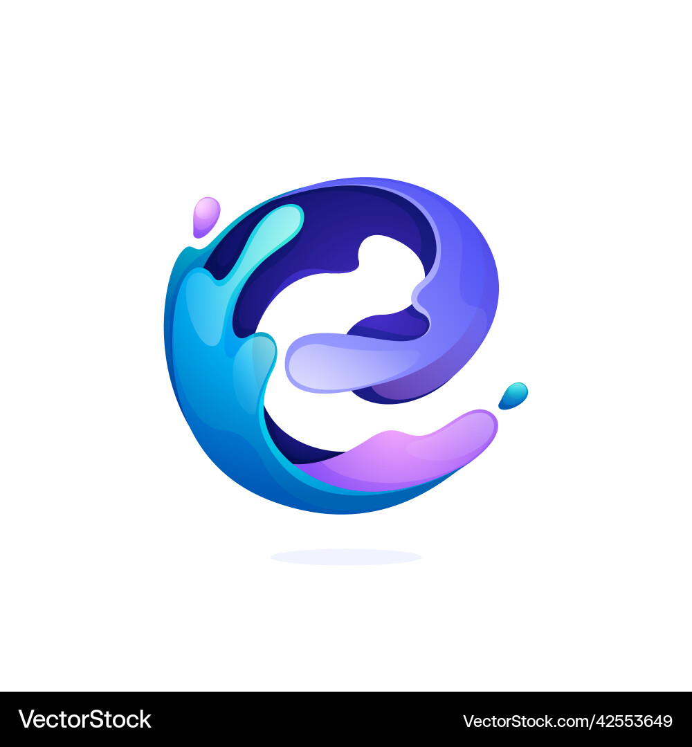 E letter logo with water waves and drops pure E letter logo with water waves and drops pure vector image