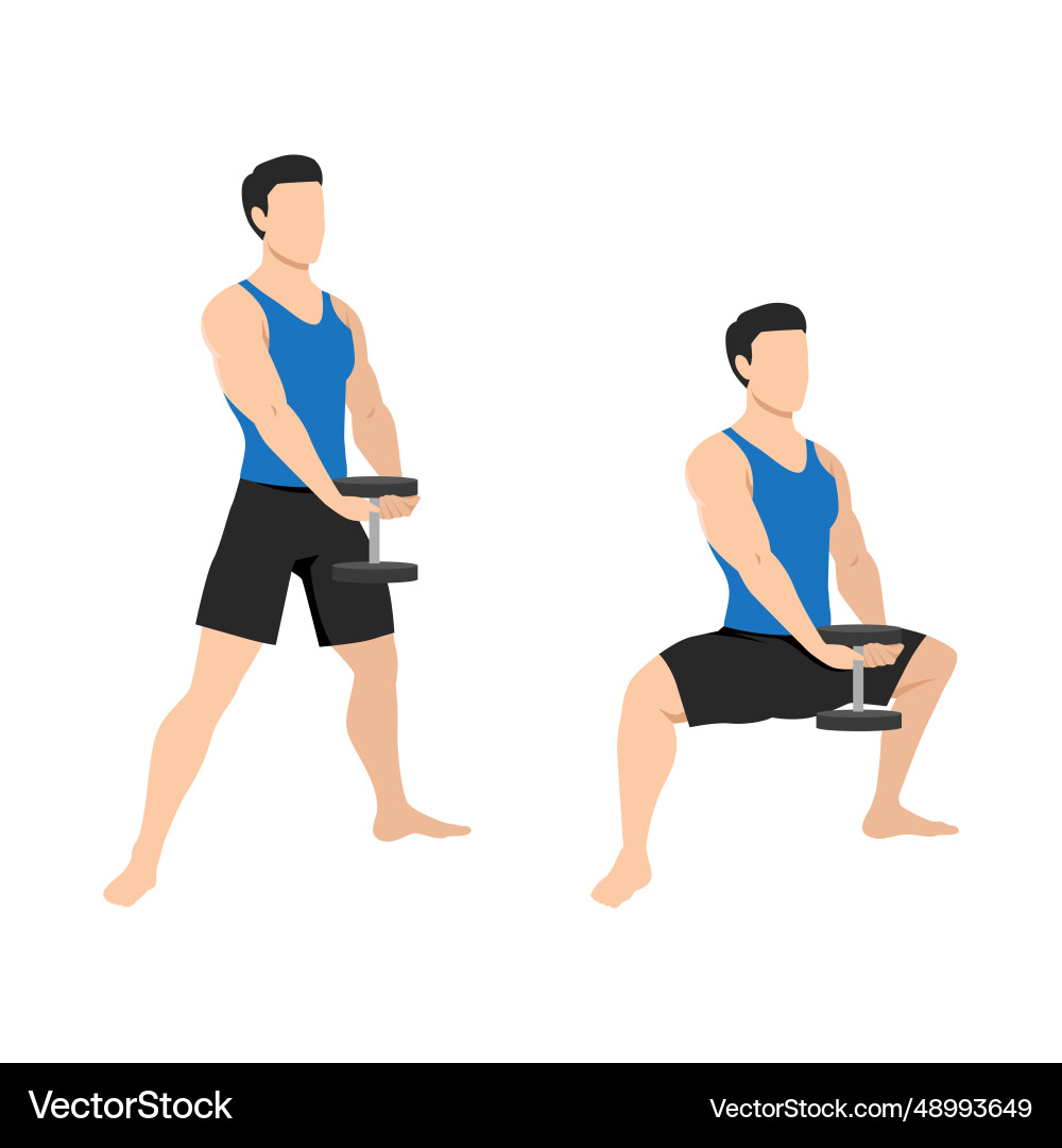 Man doing plie squat exercise with dumbbell Man doing plie squat exercise with dumbbell vector image