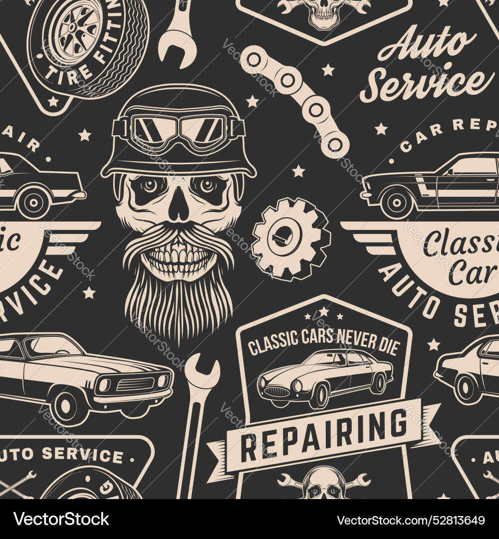 Set of auto service seamless pattern or background Set of auto service seamless pattern or background vector image