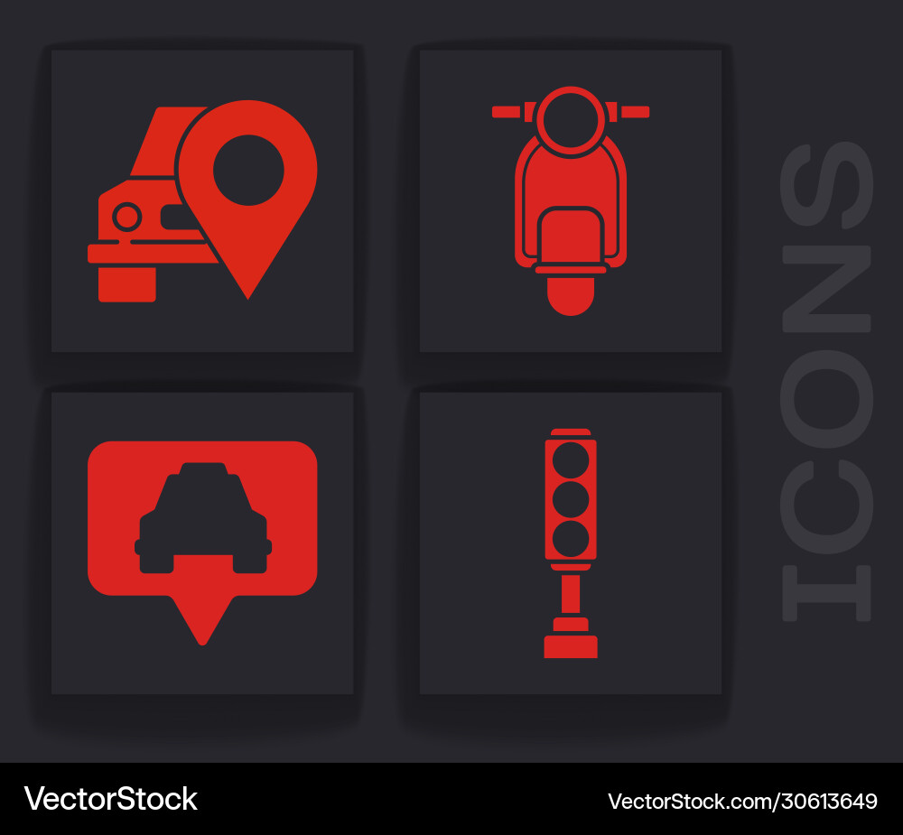 Set traffic light map pointer with taxi scooter Set traffic light map pointer with taxi scooter Vector Image