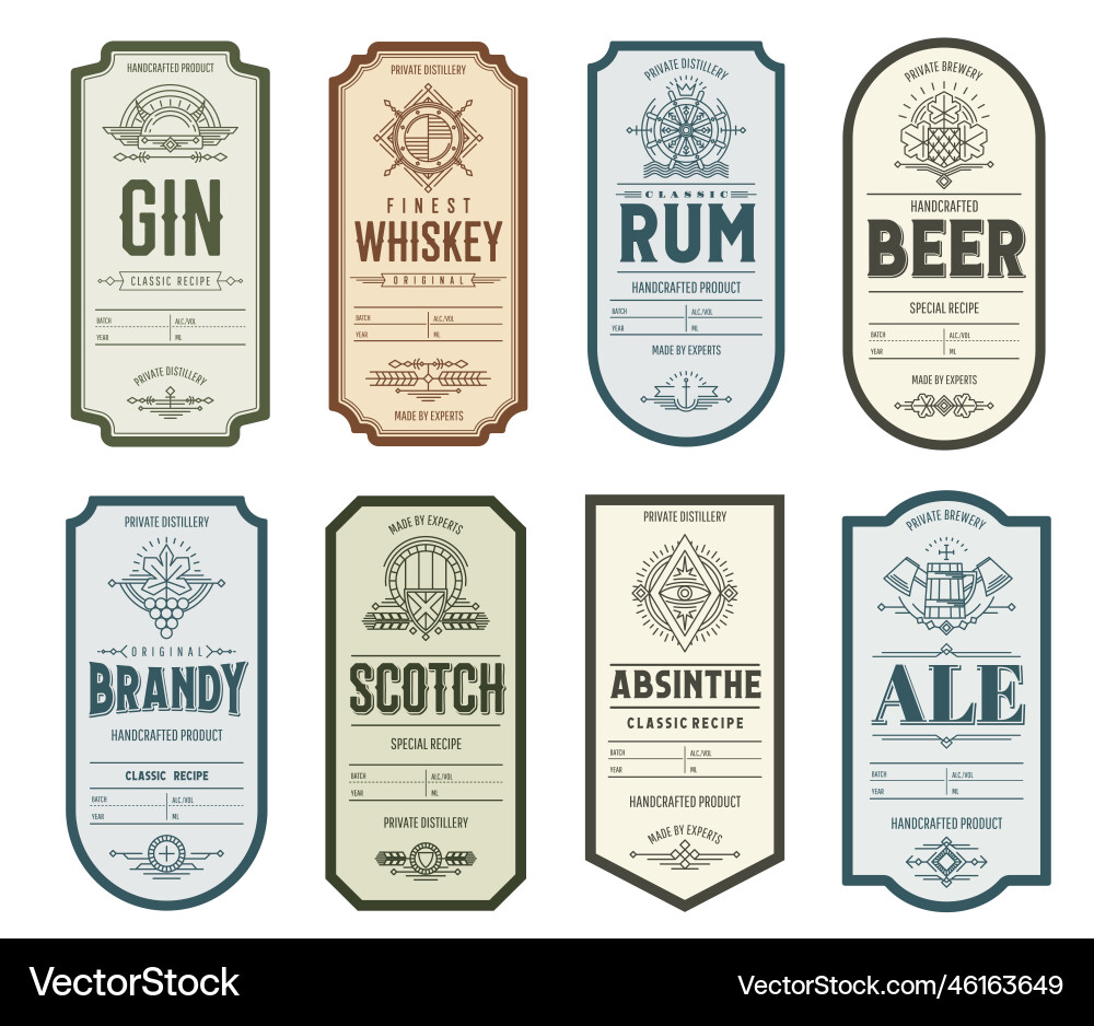 Vintage Alkohol Etiketten von Brandy Whisky und Rum Vintage Alkohol Etiketten von Brandy Whisky und Rum vektorbild