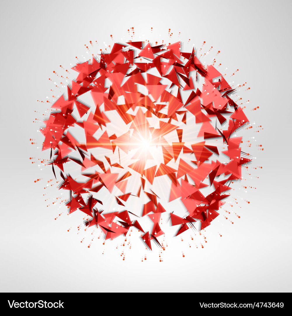 Wireframe polygonal element explosion of red 3d vector image