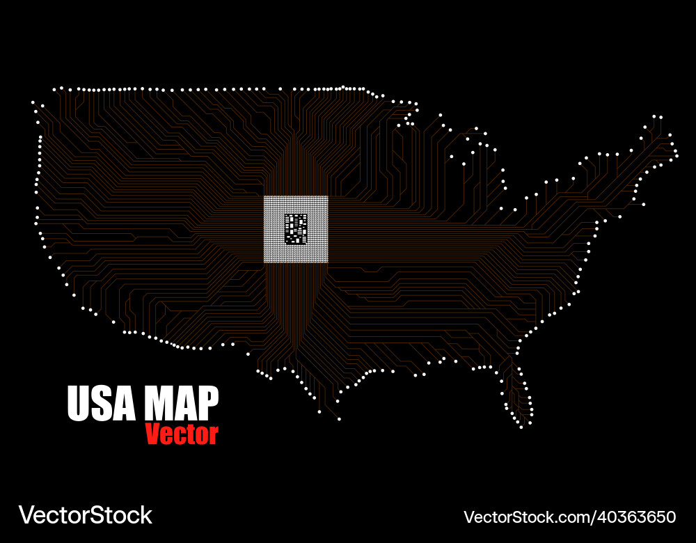 Abstract map usa with cpu glowing circuit board vector image