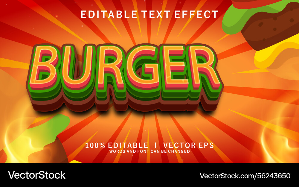 Burger text effect with modern style design vector image