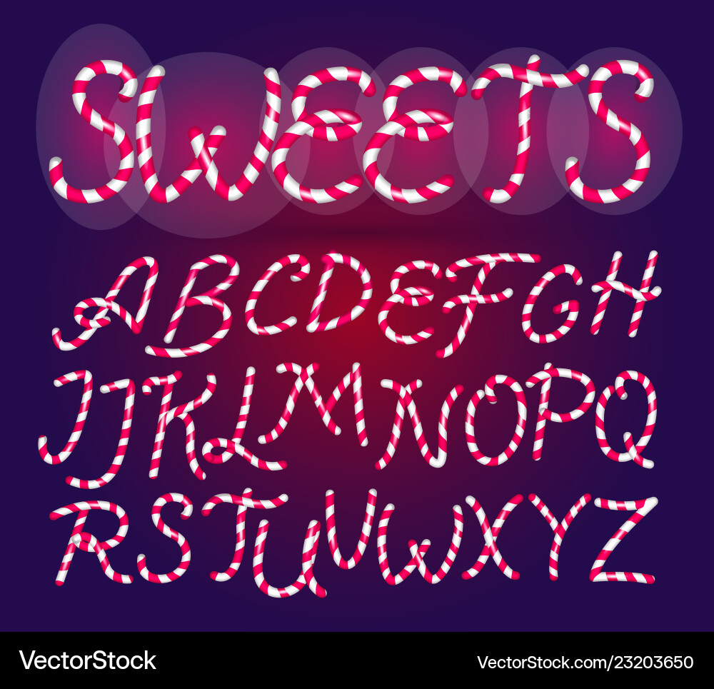 Candy cane font sweet comic alphabet set Candy cane font sweet comic alphabet set vector image