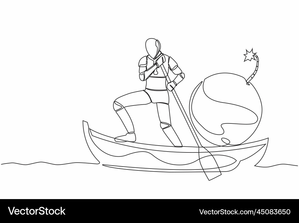 Continuous one line drawing of robot sailing away Continuous one line drawing of robot sailing away vector image