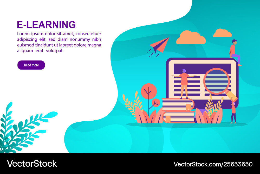 E learning concept with character template Vector Image