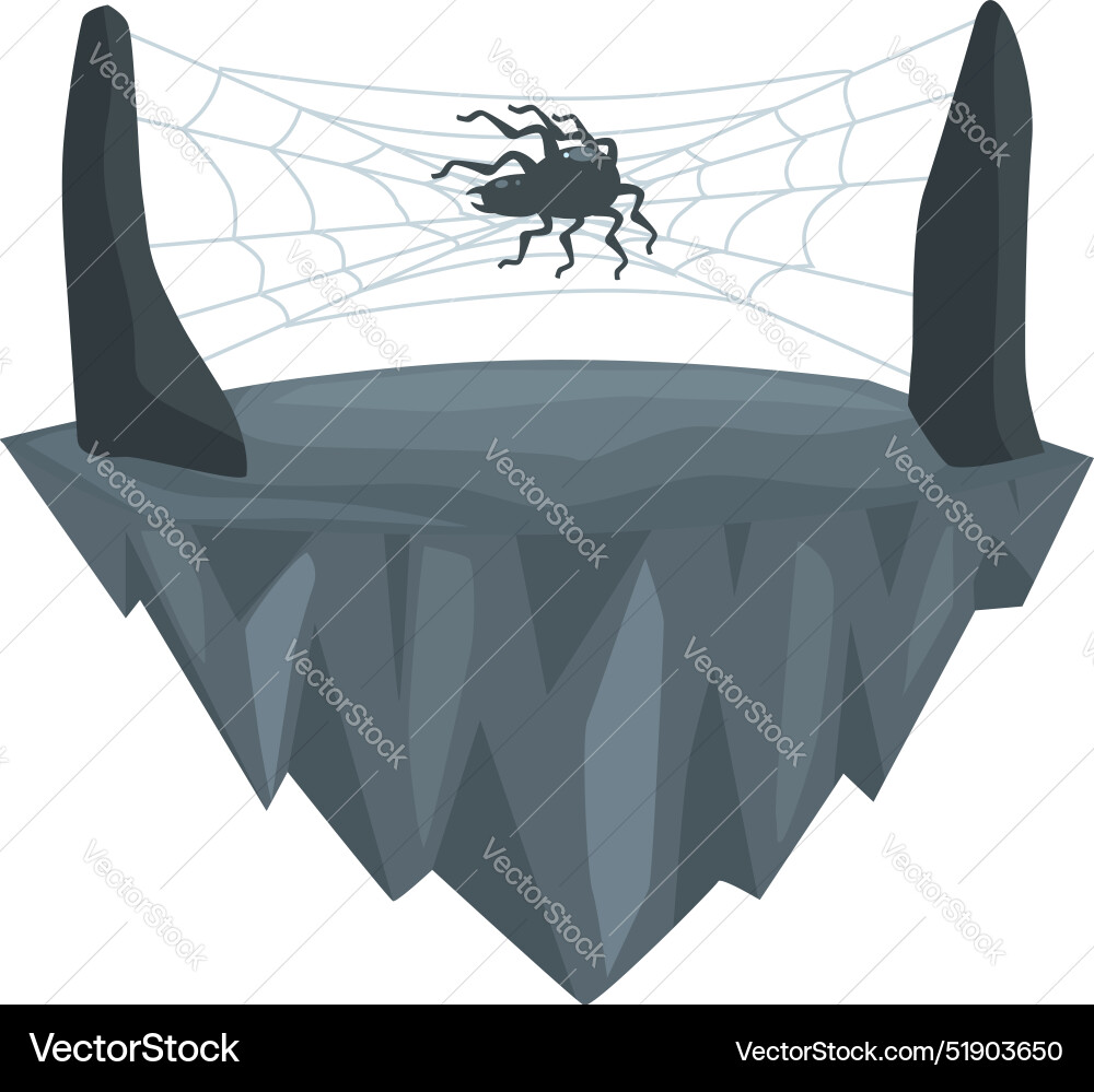 Giant spider building cobweb on floating rock Vector Image