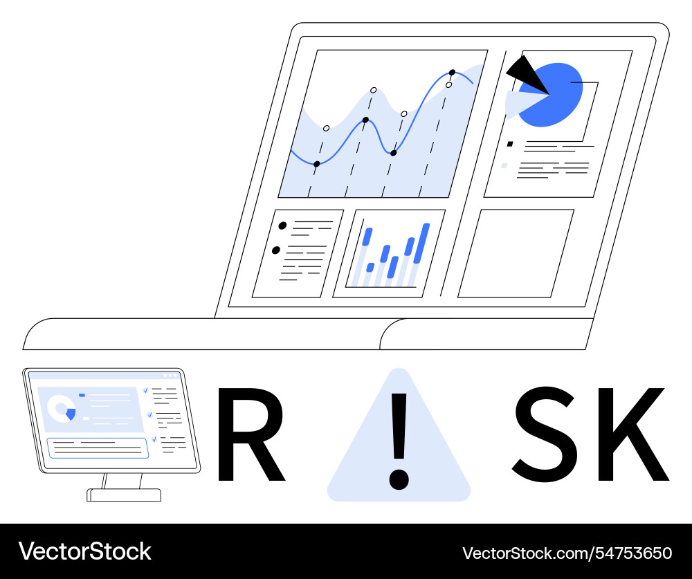 Laptop displaying various data charts and graphs Laptop displaying various data charts and graphs vector image