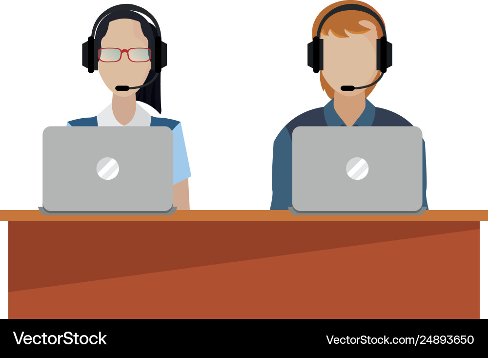Operators employee working with laptops Operators employee working with laptops vector image