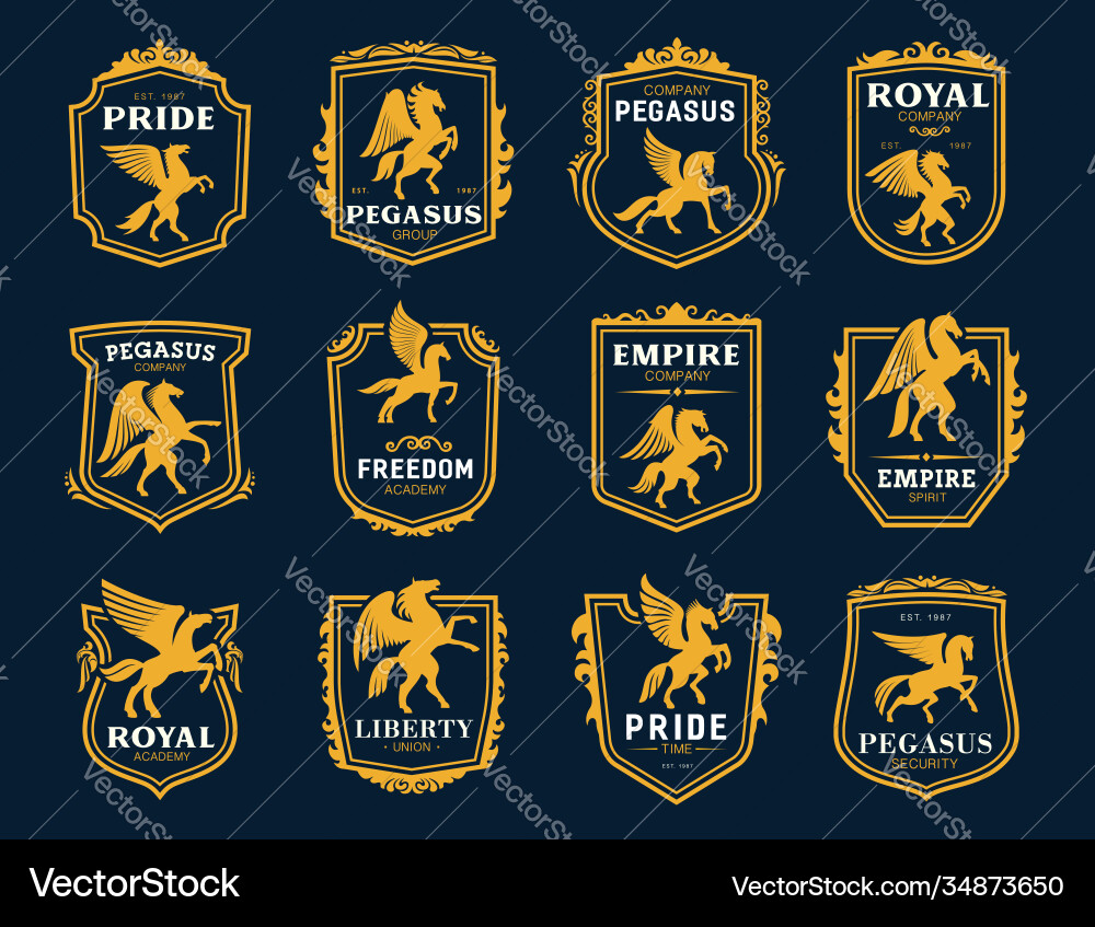 Pegasus Heraldic Icons Vector Image