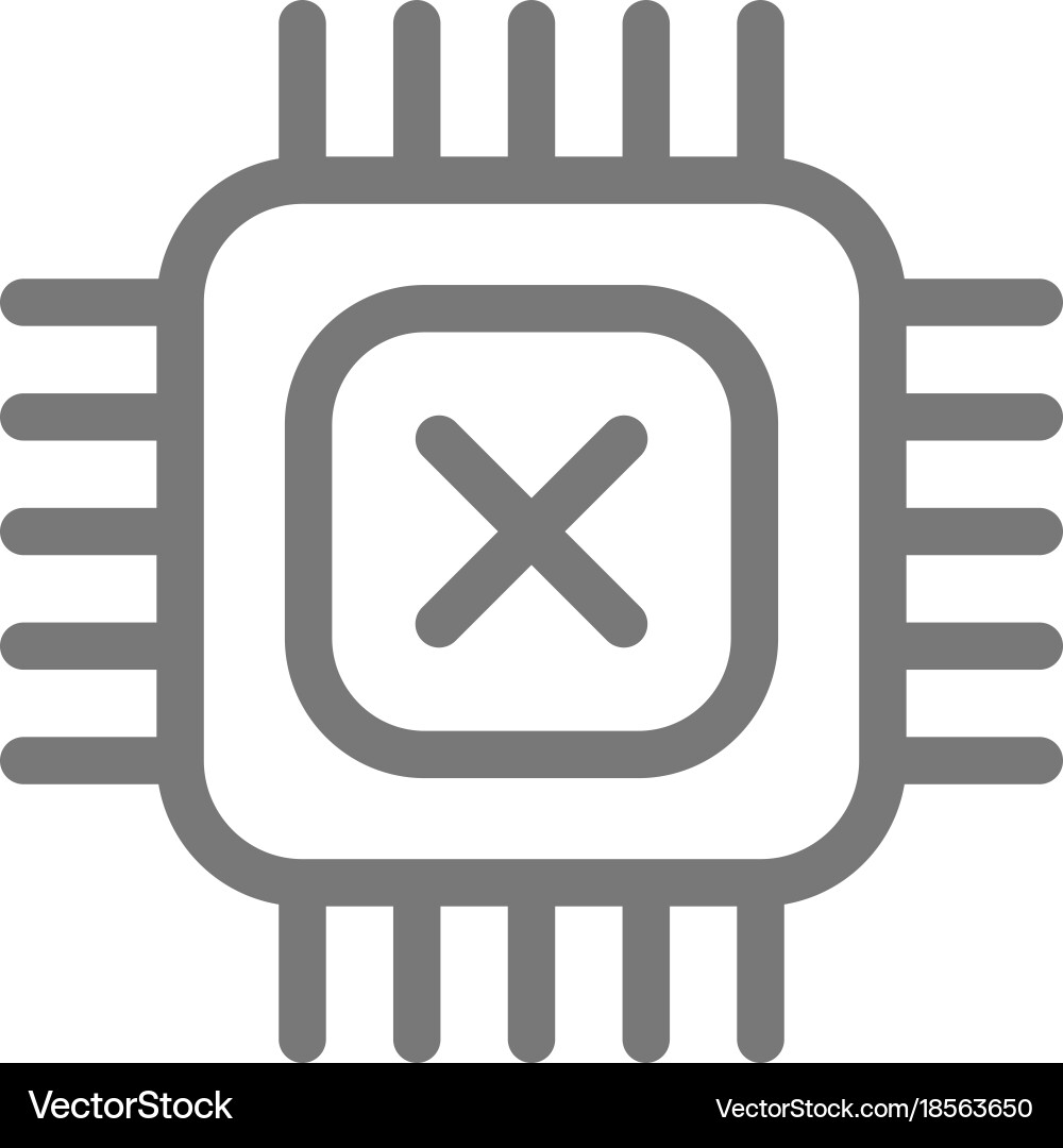 Simple computer micro chip and processor line icon vector image