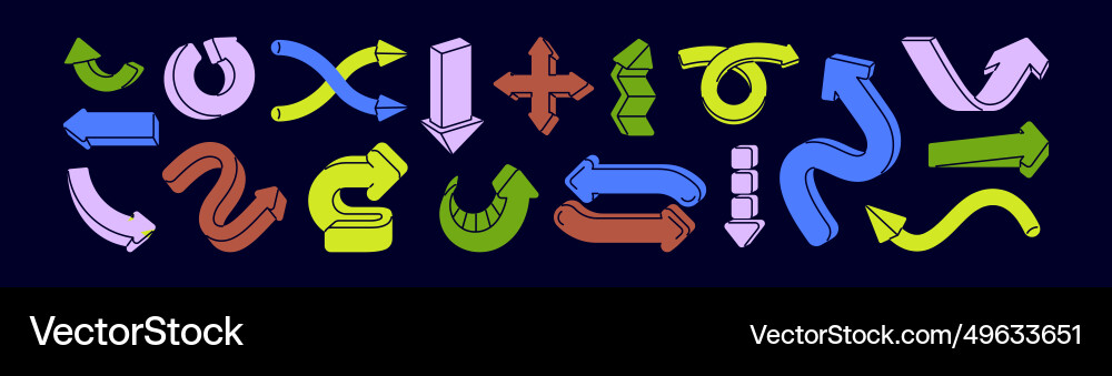 Arrows pointers designs set curved twisted vector image