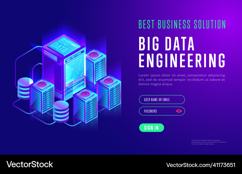 Big data engineering landing page design template vector image