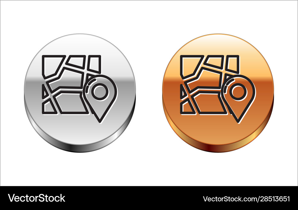 Black line folded map with location marker icon Black line folded map with location marker icon vector image