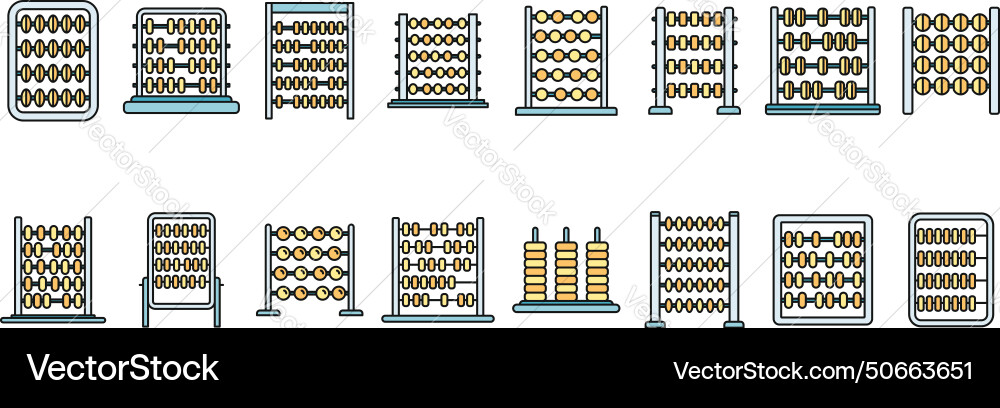 Calculate abacus icons set color Vector Image