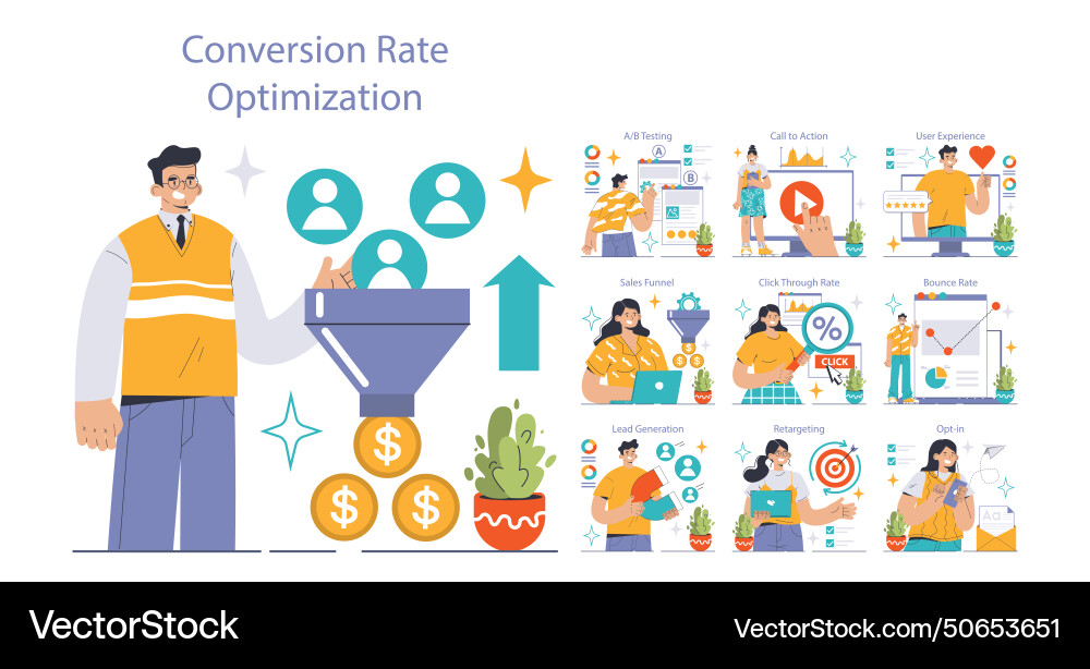 Conversion rate optimization set experts Conversion rate optimization set experts vector image