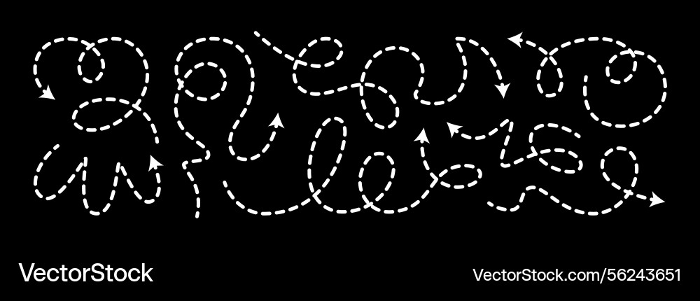 Dashed arrow squiggly line set curved Dashed arrow squiggly line set curved vector image