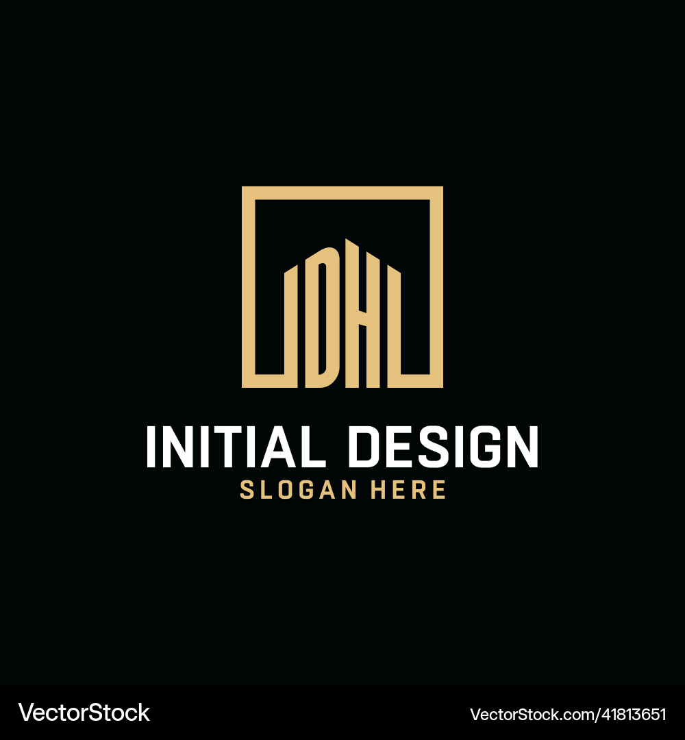 Dh initial monogram logo design with square shape Dh initial monogram logo design with square shape Vector Image