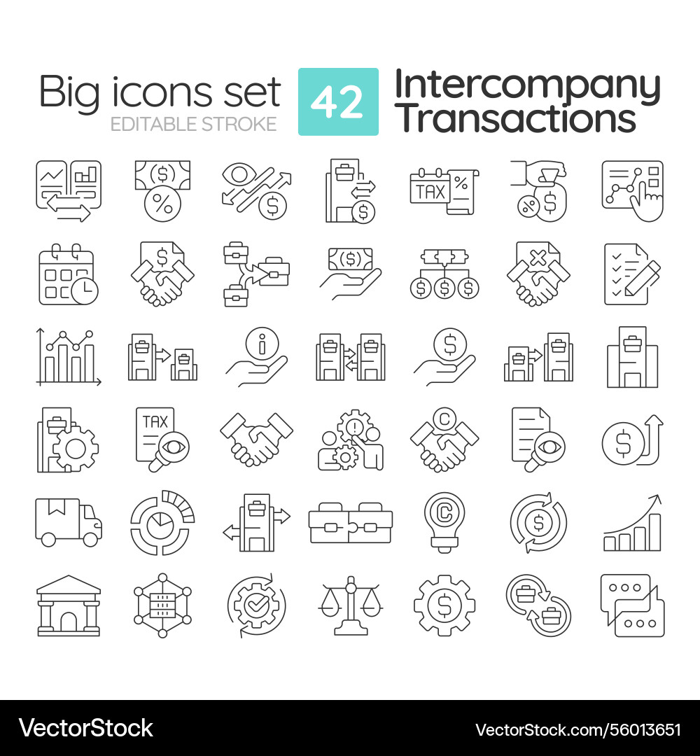 Intercompany transactions linear icons set Vector Image